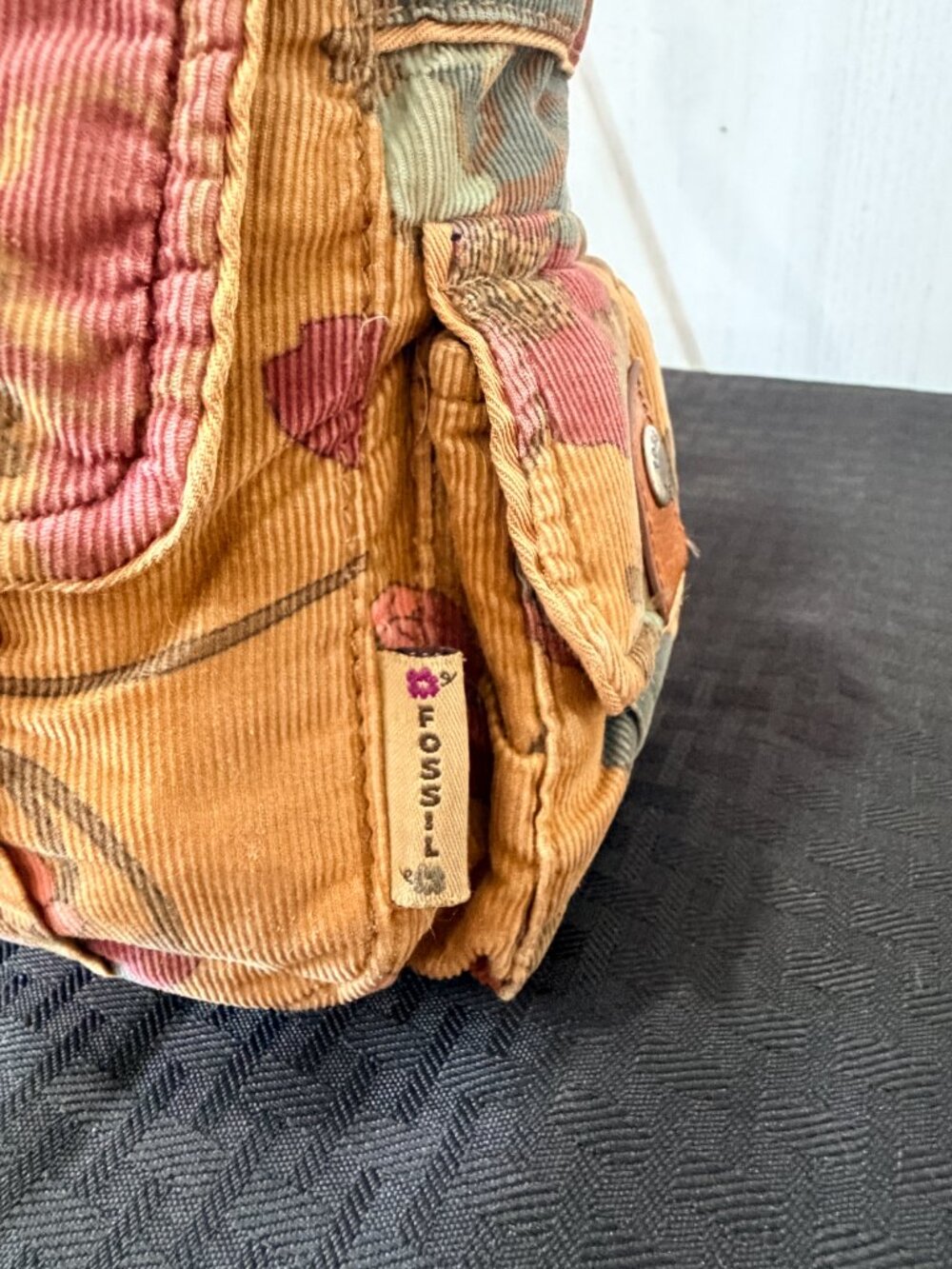 Fossil Floral Corduroy Messenger Crossbody Bag Boho Y2K Charm Purse - Picture 5 of 13